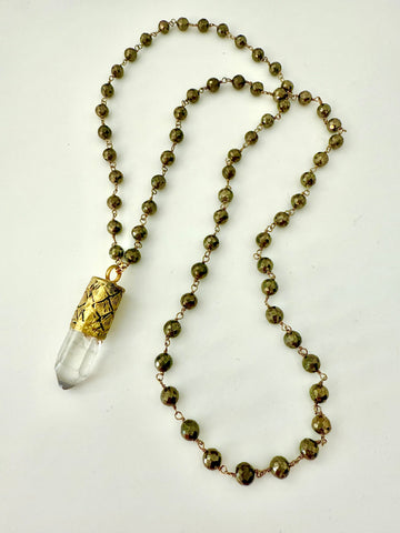 Quartz & Pyrite Pendulum Necklace