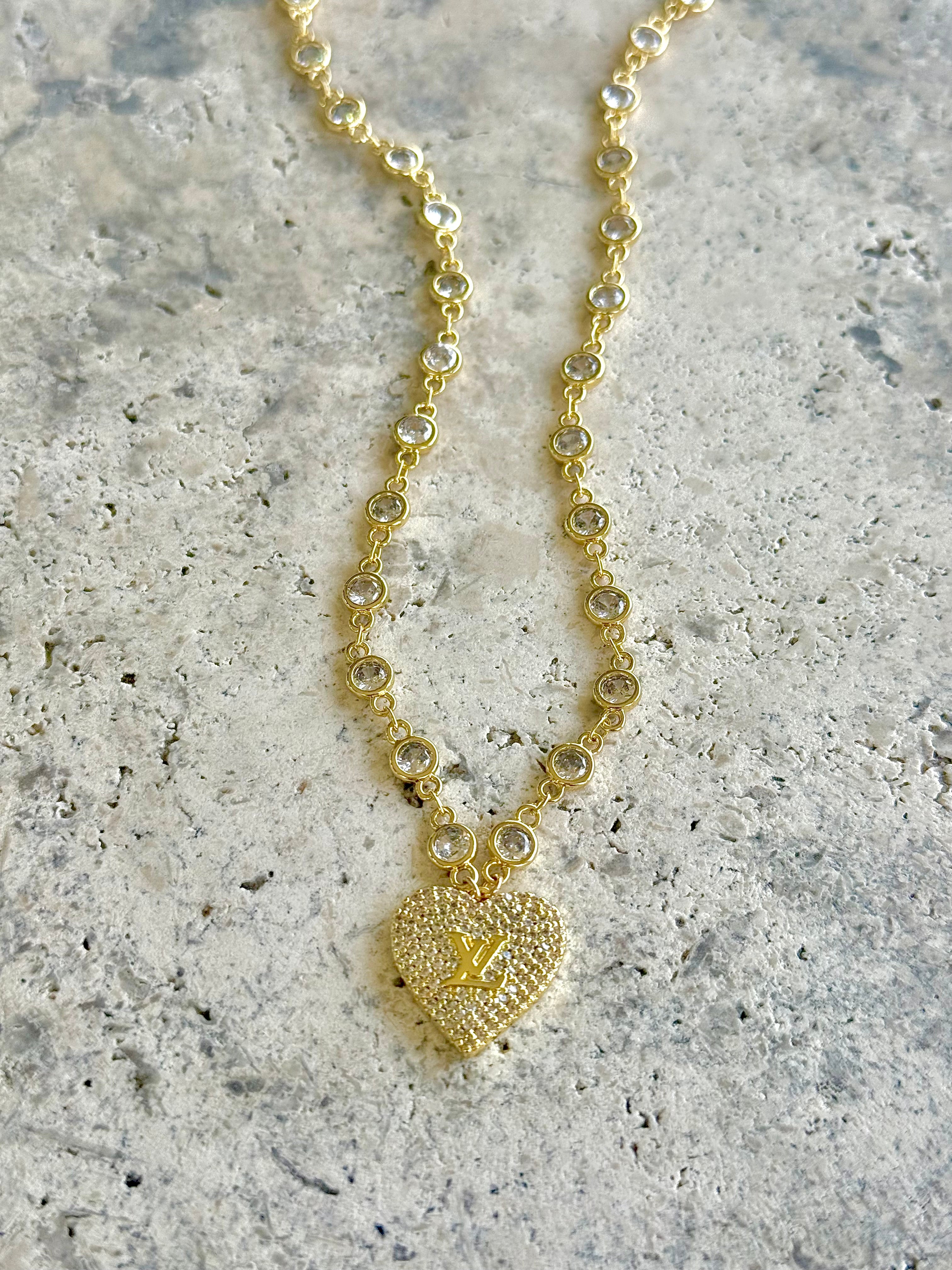 LV CZ Heart Necklace