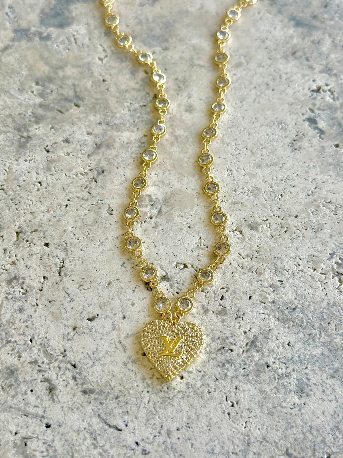 LV CZ Heart Necklace