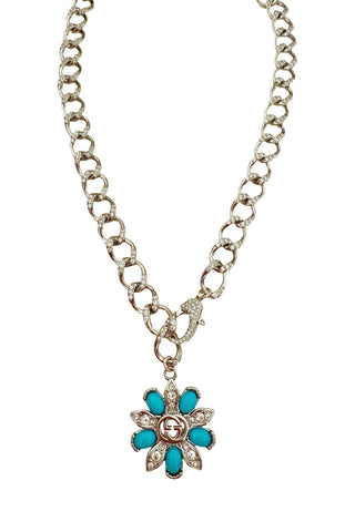 GG  Silver & Turquoise CZ Necklace