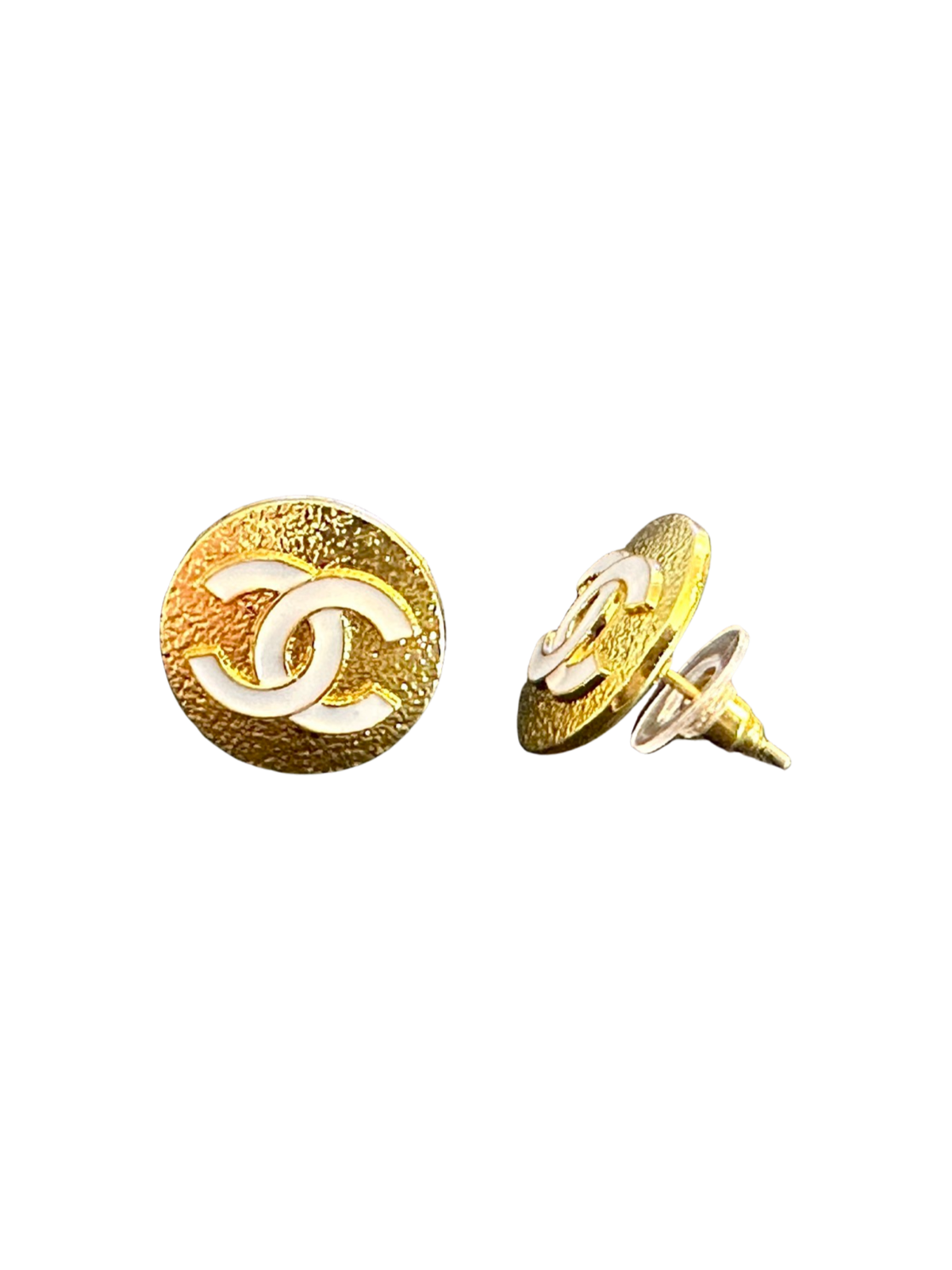CC White & Gold Button Earrings