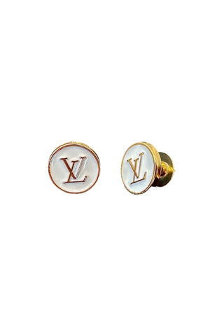 LV White Button Earrings