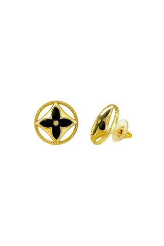Black Fleur Button Earrings