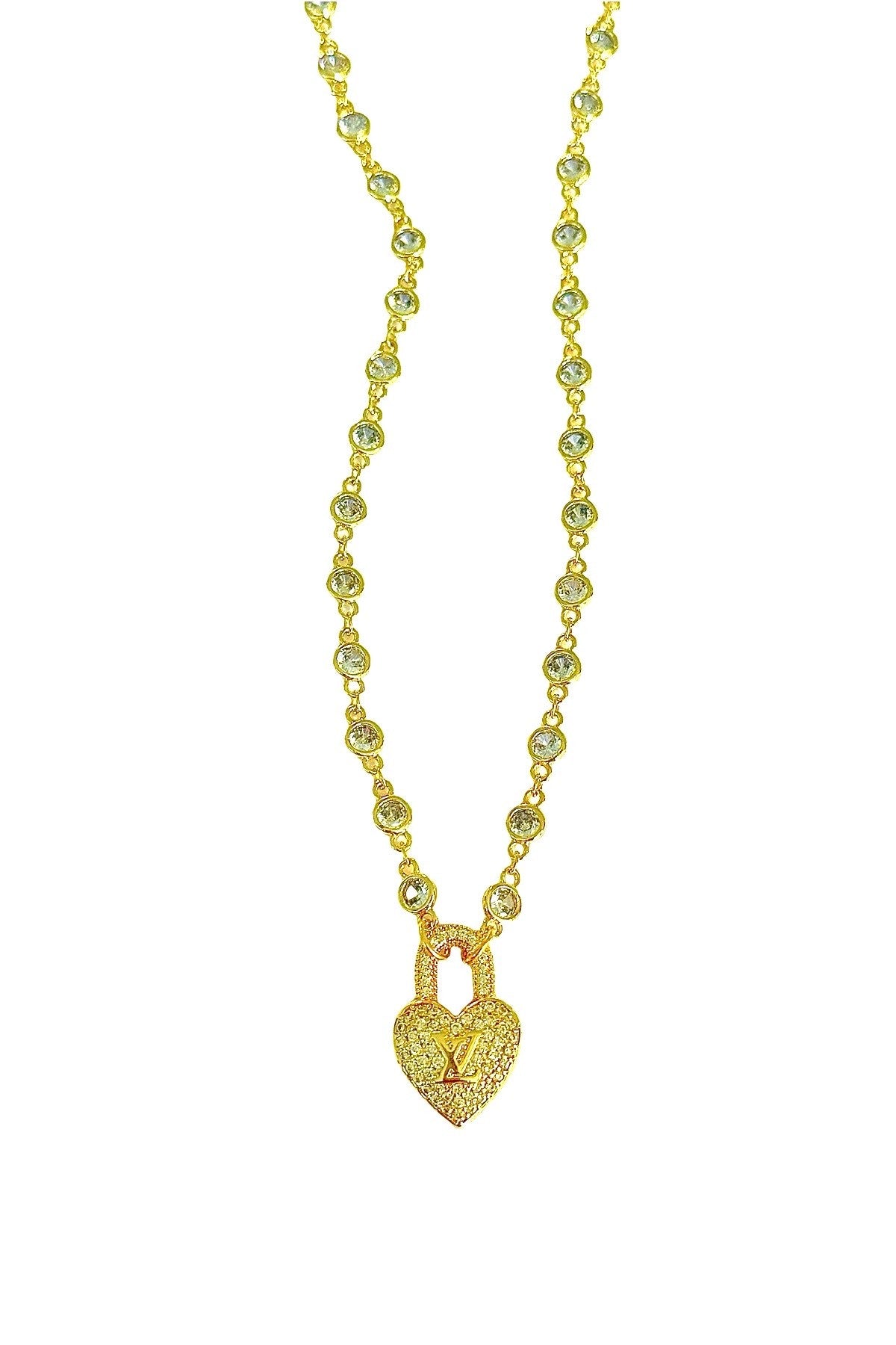 LV CZ Heart Lock Necklace