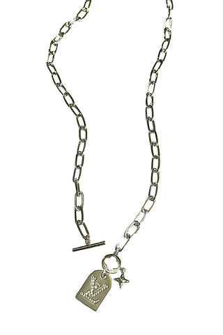 Silver Tag & Fleur Toggle Necklace