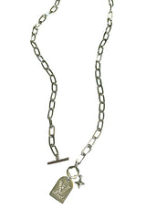 Silver Tag & Fleur Toggle Necklace