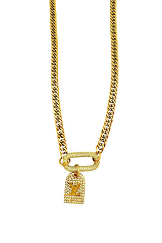 Gold Tag & Toggle Bling Necklace