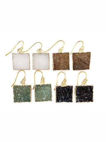 Double Druzy Square Earrings