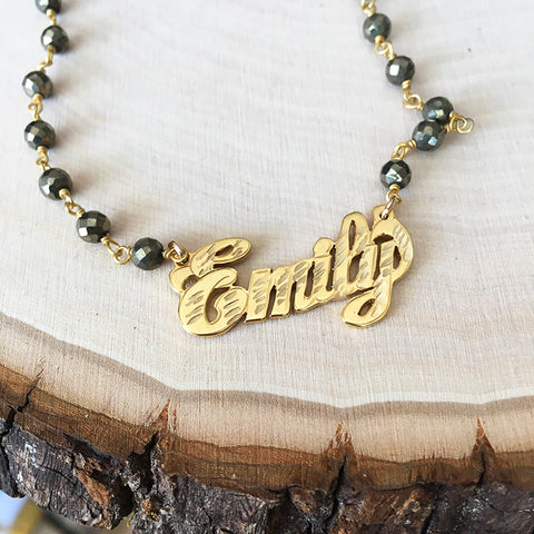 PYRITE - Solid 14kt Gold or White Gold Nameplate