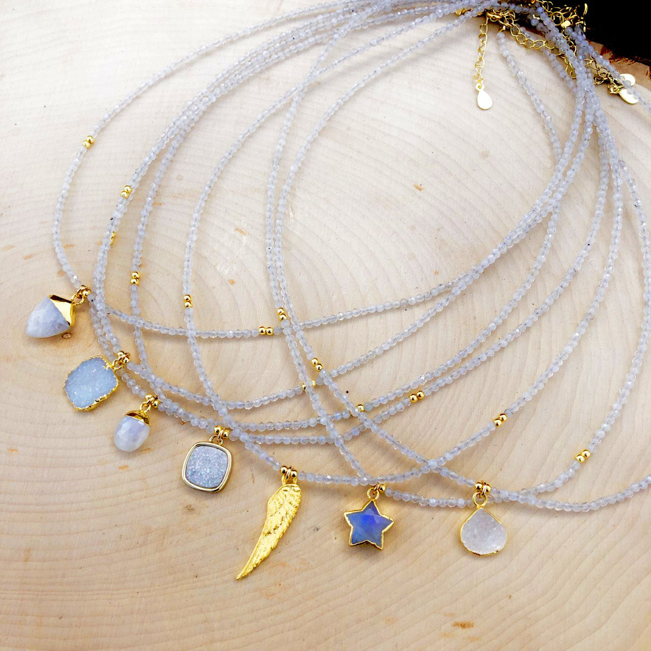 Moonstone Gemstone Charm Necklace