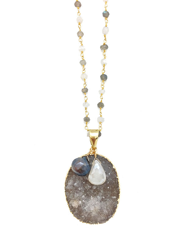 Moonstone & Labradorite Druzy Necklace