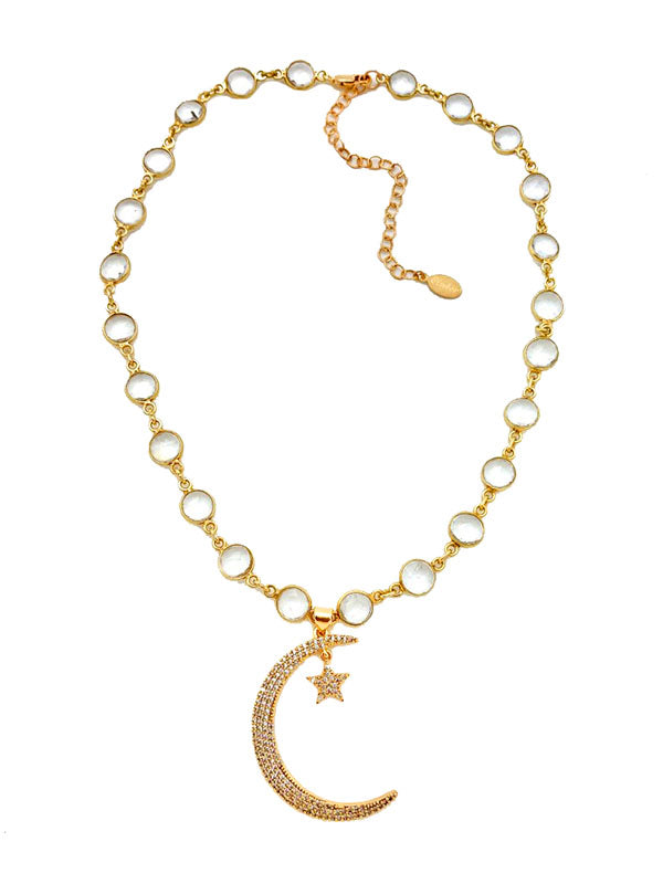 CZ Star & Moon Necklace