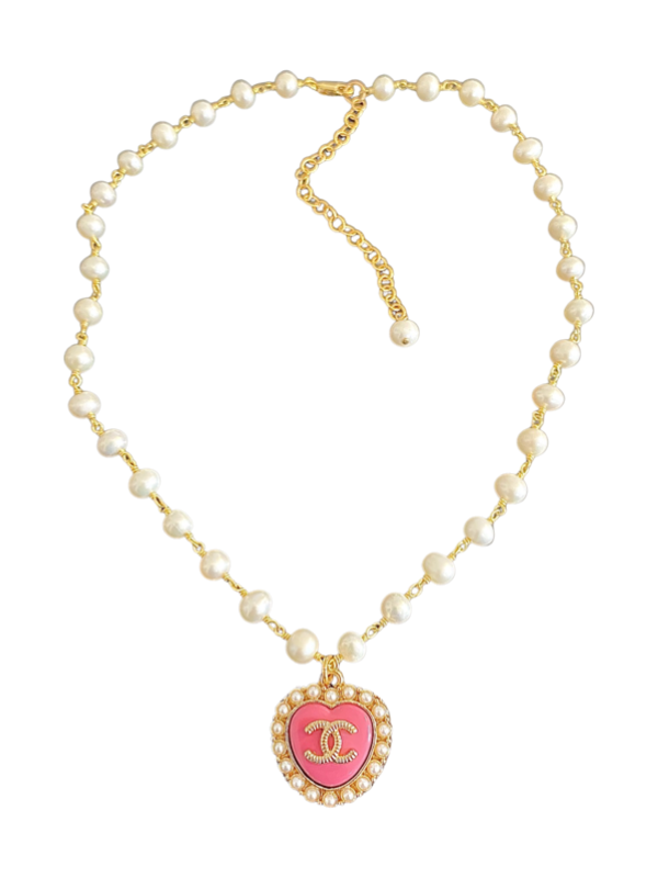 CC Pink Heart Button Necklace