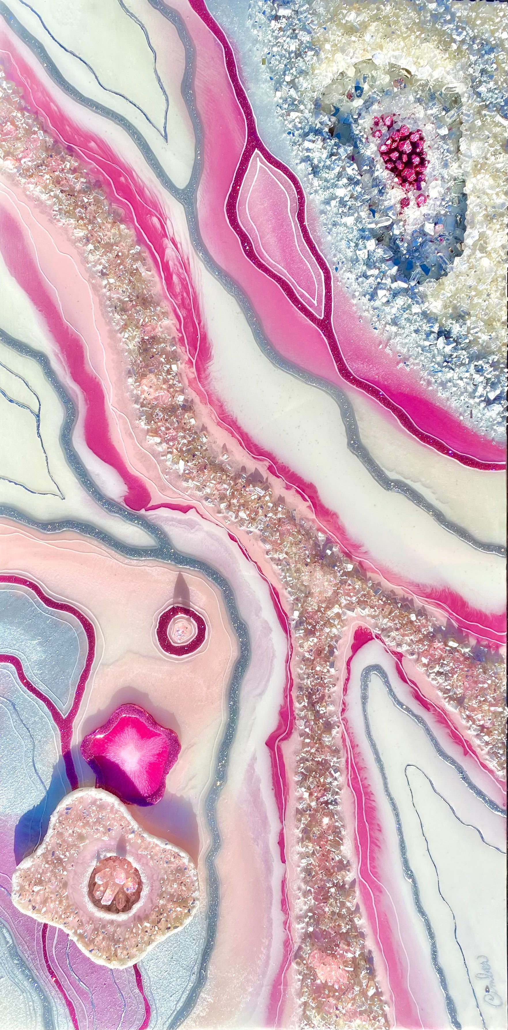 3D Pink Floral Geode Resin Art 24x48
