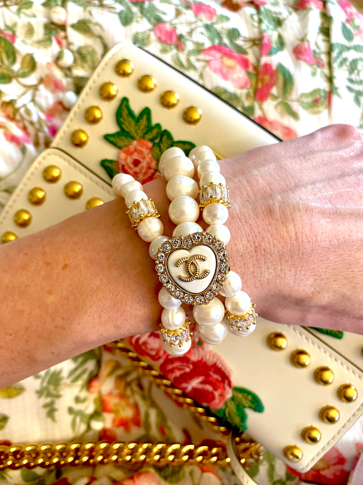 CC Pearl Heart Button bracelet