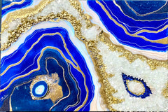 3D Blue Crest Crystal Quartz Geode Resin Art 24x36