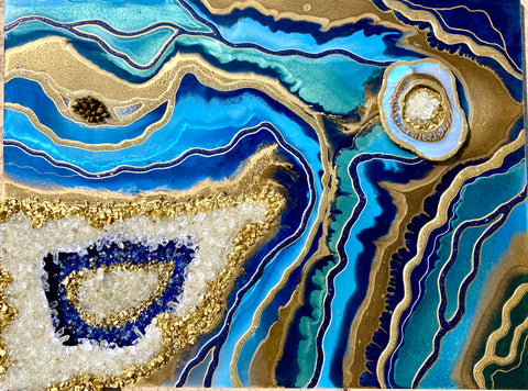 3D Blue Lagoon Geode Resin Art 30x40