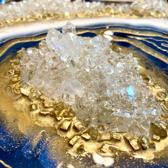 Royal Blue & White Crystal Quartz Geode Resin Art 12x12