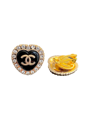 CC Black Heart CZ Button Earrings