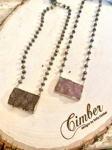Brown Rectangle Druzy Necklace