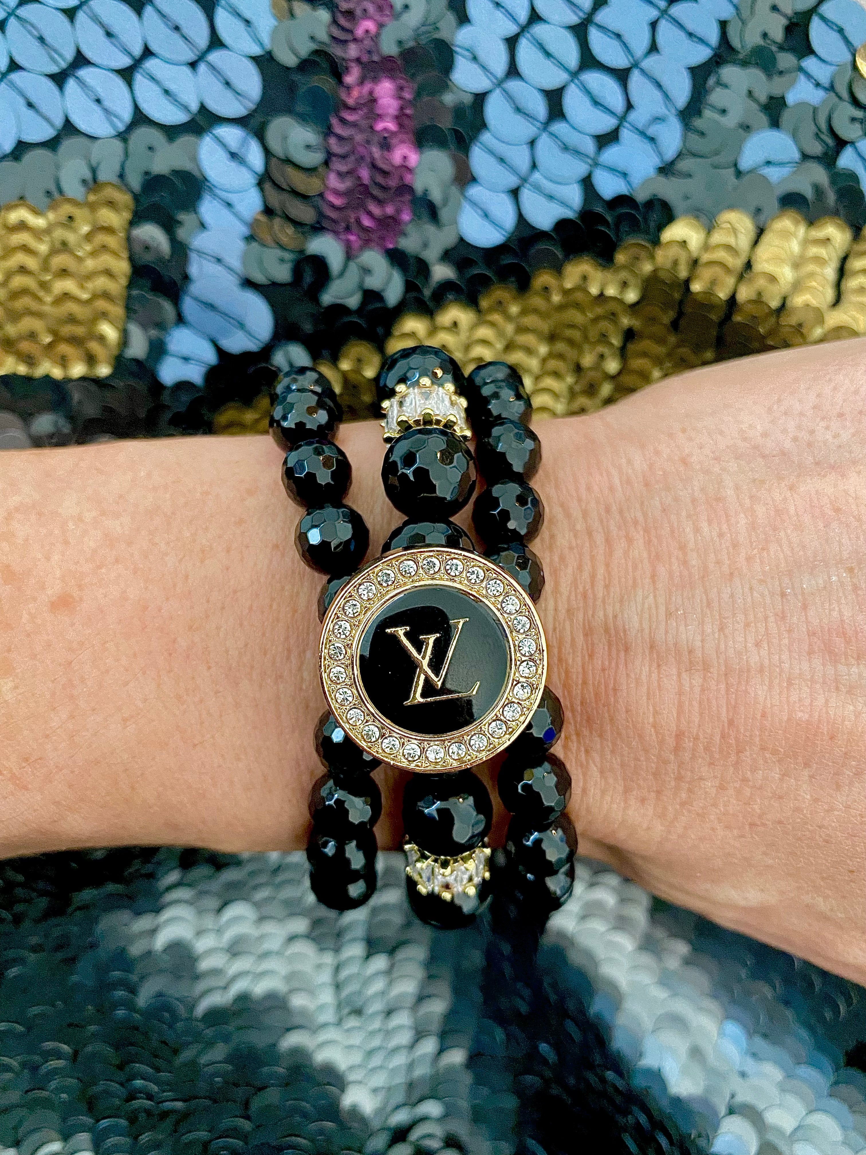 CZ LV Black and Gold Button bracelet – Cimber Designs