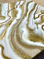3D Gold and White Geode Resin Art 30x40