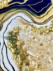 Black & Gold Crystal Quartz Geode Resin Art 12x12