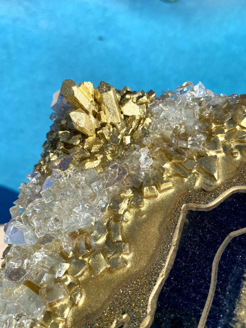 Black & Gold Crystal Quartz Geode Resin Art 12x12